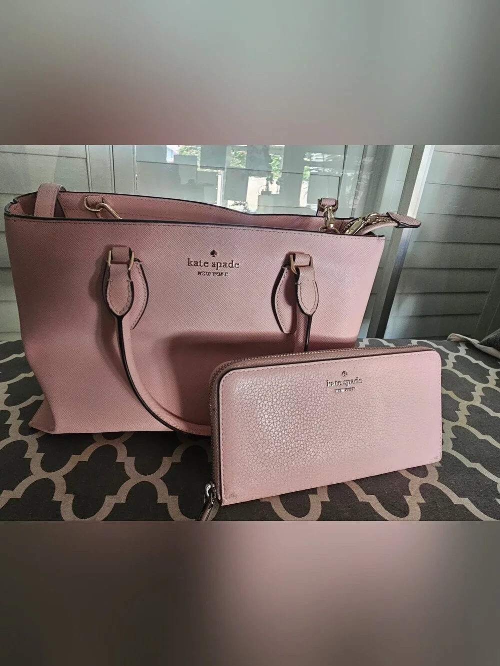 kate spade Pink Tote with Matching Zip Wallet & Makeup Bag